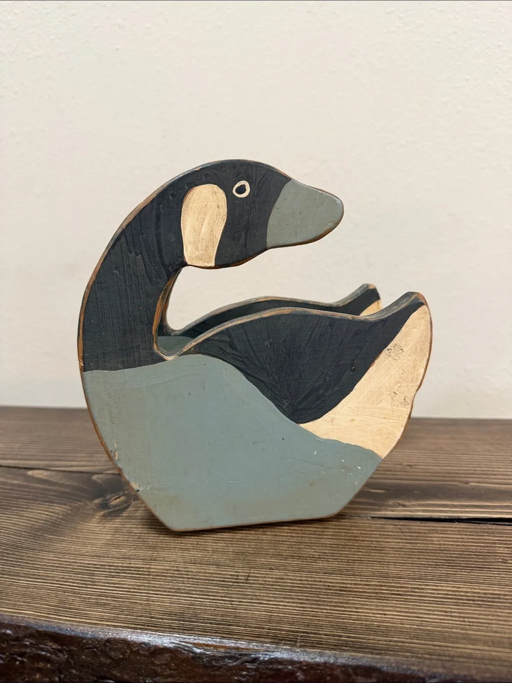 Hand Carved Wooden Duck Napkin Holder Rustic Folk Art Waterfowl Kitchen Table